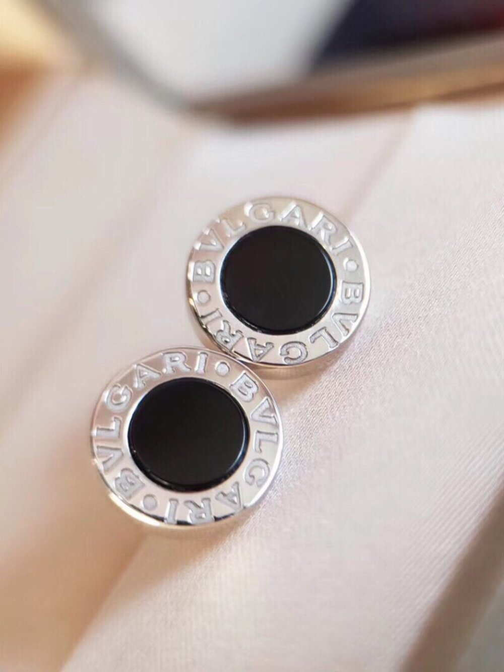 Bulgari Black and White Natural Stone Earrings - Picture 2 of 5